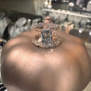 Custom 14K White Gold, Aquamarine, Natural Diamond Ring (New)